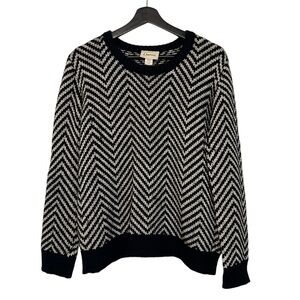 Ganni Anthropologie Chevron Sweater Black White Medium Contemporary Neutral